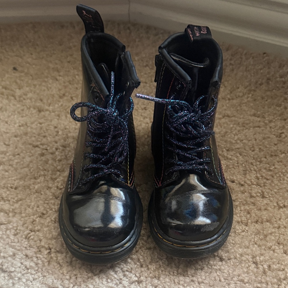Dr. Martens Black Patent Kids' Lace-Up Boots with Glitter Laces